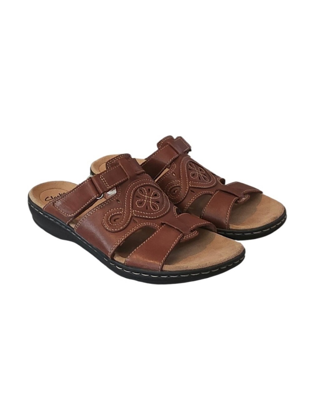 Clarks Collection Brown Leather Leisa Higley Slide Sandal Size 10M